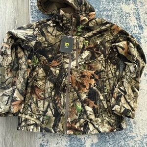 Tidewe Hooded Camo Fleece Jacket - Green/Brown/Black